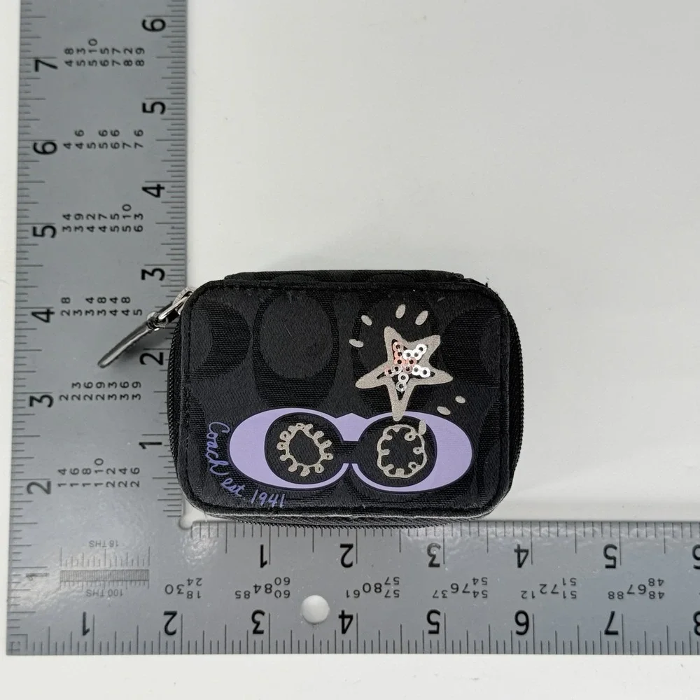 Coach Signature C Triple Pill Case Travel Organizer Black Purple 1941